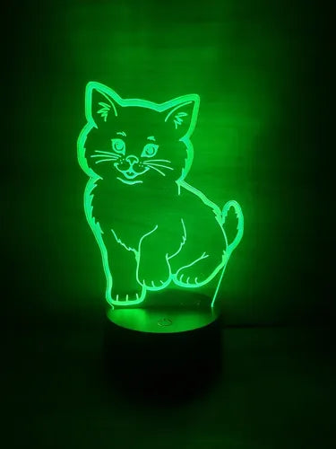 Gatito Gato Lámpara Led Animado Artline Infantil Decoración Negro