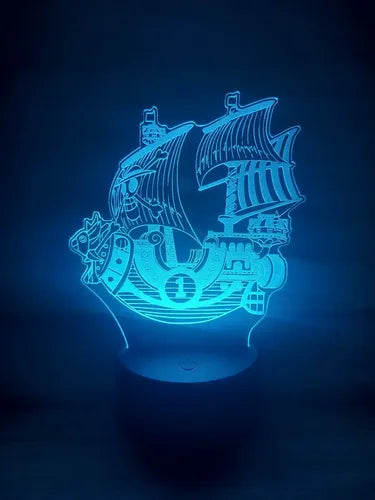 Thousand Sunny One Piece Lampara Led Ilusion 3d Decoración Base Negra