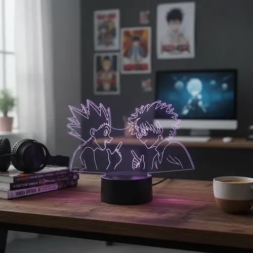 Killua Y Gon Lampara Led 3d Hunter × Hunter Luz Fanart Anime Negro Multicolor