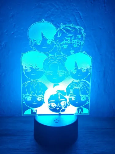 Ateez Chibi Lampara Led Ilusión 3d Grupo Kpop Decoración Negra