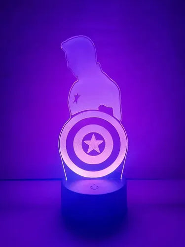 Capitán América Lampara Led Ilusion 3d Marvel Avengers Fanar Negra