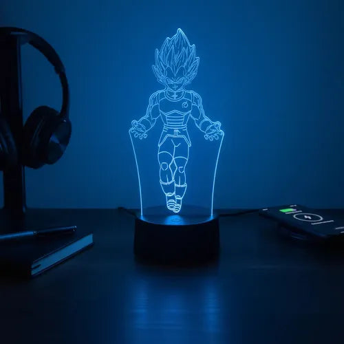Vegeta Super Dragon Ball Super Lámpara Led Fanart Decorativo Negro