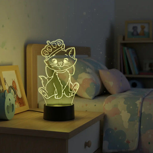 Lámpara Led Marie Los Aristogatos Fan Art Decoración Gato Negro