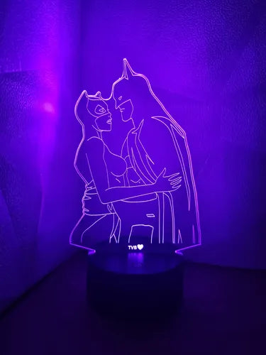 Lámpara Batman Y Gatubela Led Ilusión Decoración Fan Art
