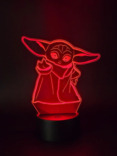 Din Grogu Baby Yoda Star Wars Lámpara Led Fanart Decoracion Negro Transparente