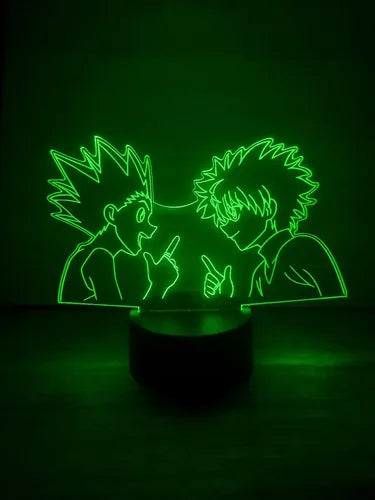 Killua Y Gon Lampara Led 3d Hunter × Hunter Luz Fanart Anime Negro Multicolor