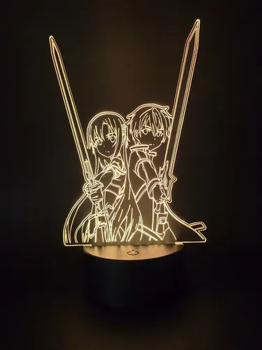 Lampara Led 3d Sword Art Online Kirito Y Asuna 7 Colores Negro