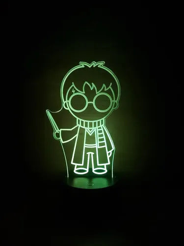 Harry Potter Chibi Lampara Led Ilusion 3d Gryffindor Varita Negro