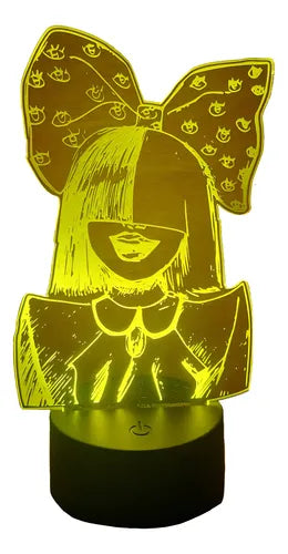 Sia Moño Lámpara Led Luz Ilusión 3d Decoración Cantante Negro