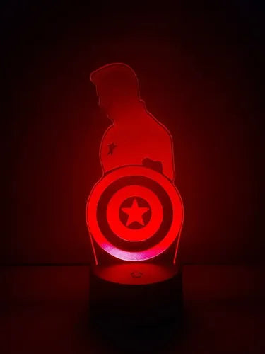 Capitán América Lampara Led Ilusion 3d Marvel Avengers Fanar Negra
