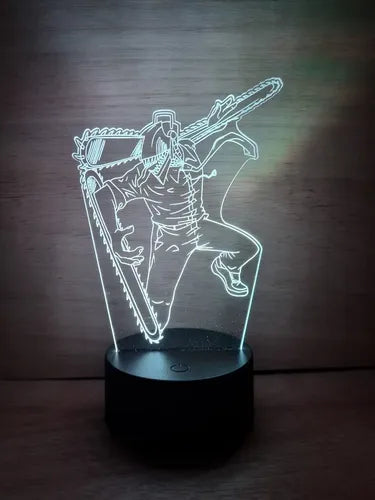 Chainsaw Man Denji Motosierra Lampara Led Ilusion 3d Anime Negro