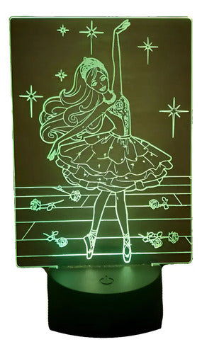 Barbie La Bailarina Mágica Lampara Led Ilusion 3d Decoracion Negro