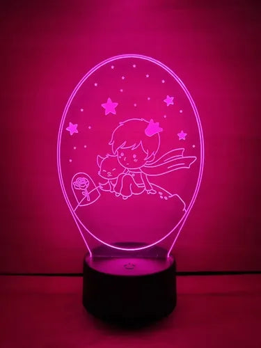 El Principito Lampara Led Ilusión 3d Decoración Rosa Zorro Negro