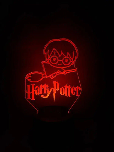 Harry Potter Chibi Lampara Led Ilusion 3d Gryffindor Escoba Negro
