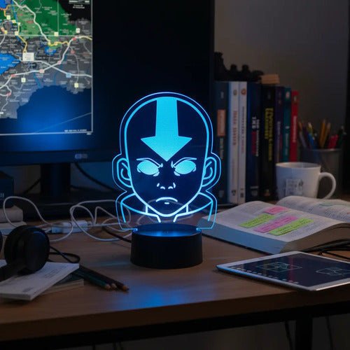 Avatar Aang Lámpara Led Ilusión 3d Decoración Luz De Noche Negro