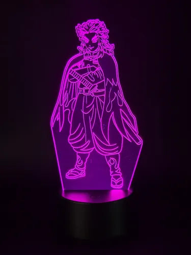 Rengoku Kyojuro Lámpara Led Ilusión 3d Luz Demon Slayer Kny Negro