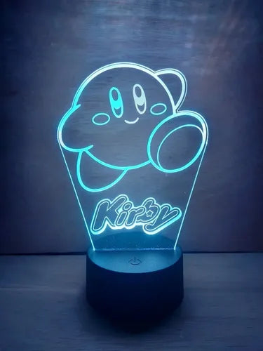 Kirby Lámpara Led Ilusión 3d Decoración Luz Videojuego Negro