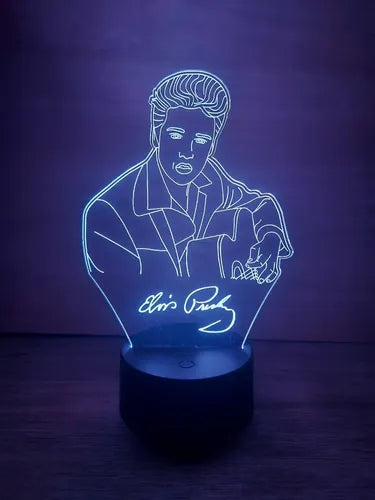 Elvis Presley Lampara Led 3d Decoracion Rey Del Rock Negro