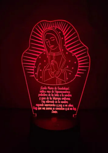 Virgen De Guadalupe Oración Lámpara Led Protección Fanart