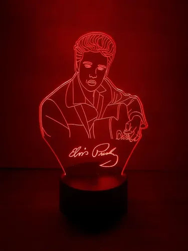 Elvis Presley Lampara Led 3d Decoracion Rey Del Rock Negro