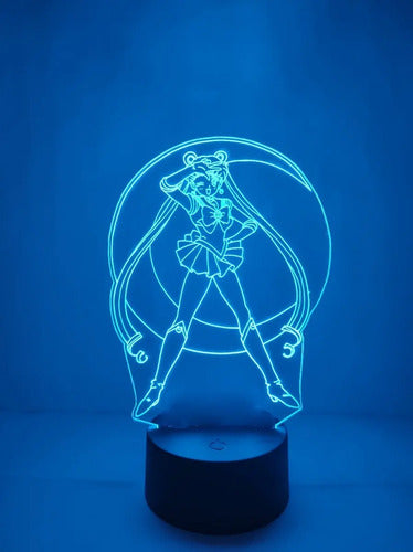 Sailor Moon Lampara Led Ilusion 3d Decoracion Serena Tsukino Negro