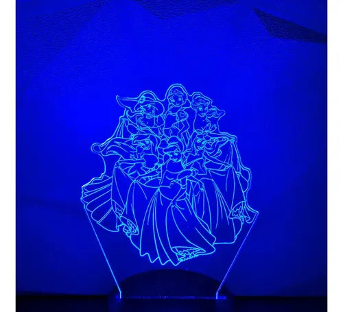 Princesas Clásicas Lámpara Led Fanart Decorativo Infantil Negro