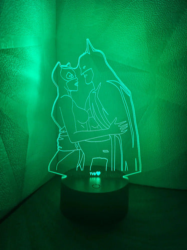 Lámpara Batman Y Gatubela Led Ilusión Decoración Fan Art