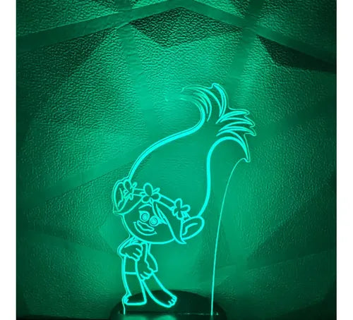 Trolls Poppy Lámpara Led Fanart Decorativo Infantil Negro