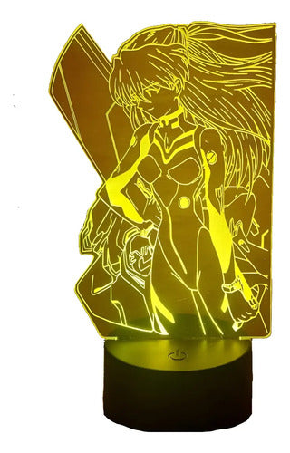 Evangelion Asuka Langley Lampara Led Ilusion 3d Anime Manga Negro