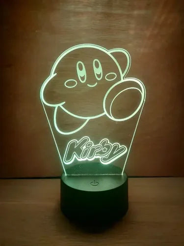 Kirby Lámpara Led Ilusión 3d Decoración Luz Videojuego Negro