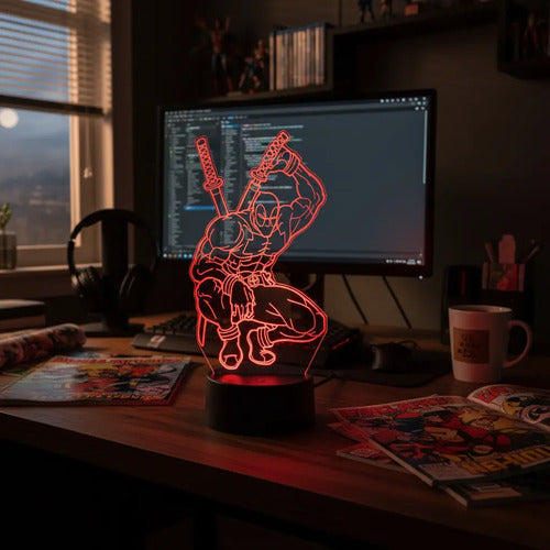 Deadpool Lampara Led Ilusion 3d Marvel Comic Avengers Fanart Negra