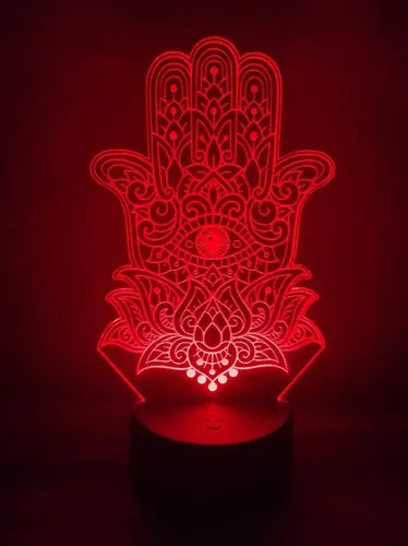 Lampara Led 3d Mano De Fatima Hamsa Luz Decoración