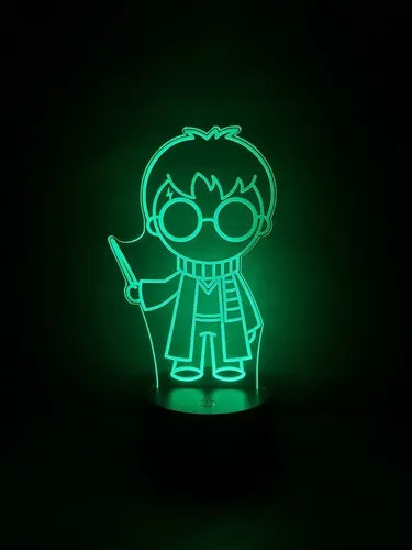 Harry Potter Chibi Lampara Led Ilusion 3d Gryffindor Varita Negro