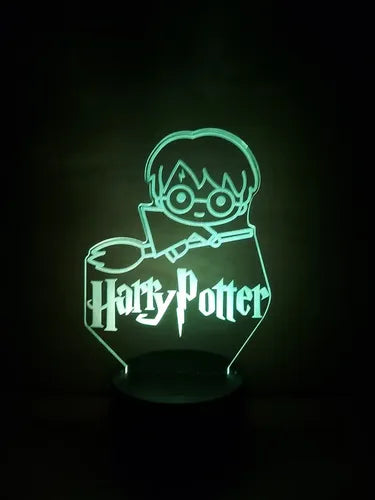 Harry Potter Chibi Lampara Led Ilusion 3d Gryffindor Escoba Negro