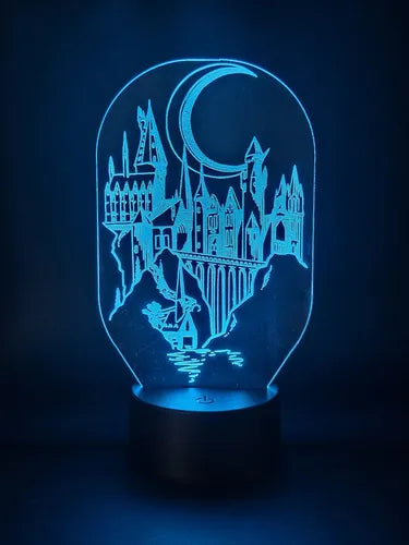 Castillo Hogwarts Harry Potter Lampara Led Ilusion 3d Negro