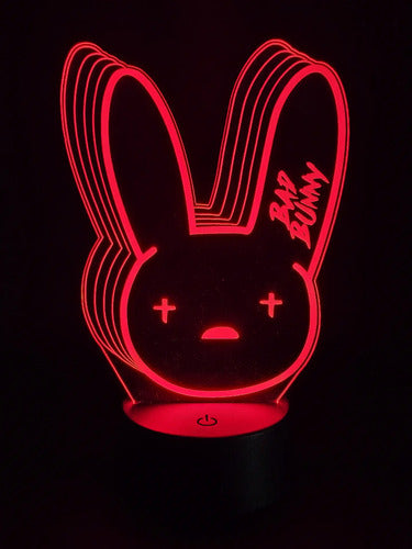 Lampara Led 3d Bad Bunny  Negro Base Azul (luz) Modelo 1