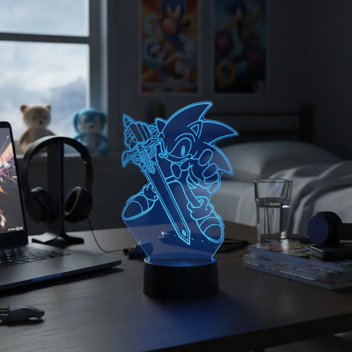 Sonic Espada Lámpara Led Fanart Decorativo Infantil Negro