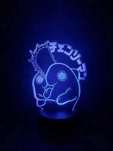 Pochita Chainsaw Man Motosierra Lampara Led Ilusion 3d Anime Negro