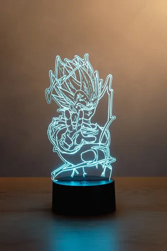 Vegeta Majin Ssj Lámpara De Mesa Led Ilusión 3d Dragon Ball Negro Transparente