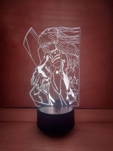 Evangelion Asuka Langley Lampara Led Ilusion 3d Anime Manga Negro