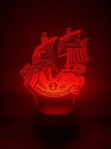 Thousand Sunny One Piece Lampara Led Ilusion 3d Decoración Base Negra