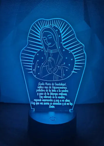 Virgen De Guadalupe Oración Lámpara Led Protección Fanart