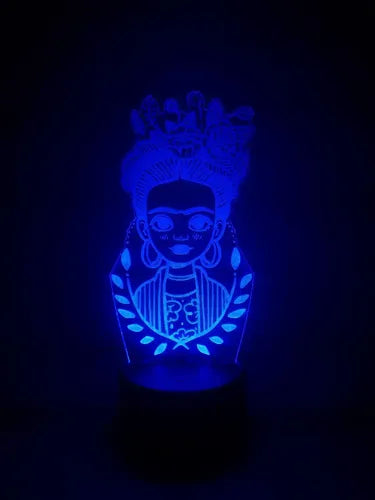 Frida Kahlo Lámpara Led Ilusión 3d Fanart Chibi Negro