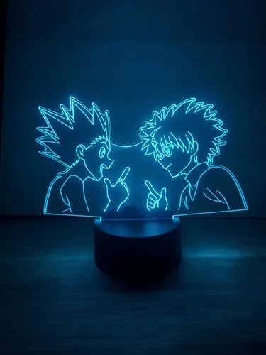 Killua Y Gon Lampara Led 3d Hunter × Hunter Luz Fanart Anime Negro Multicolor