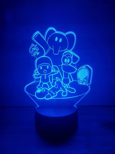 Pocoyo Lampara Led Ilusion 3d Decoración Infantil Base Negra