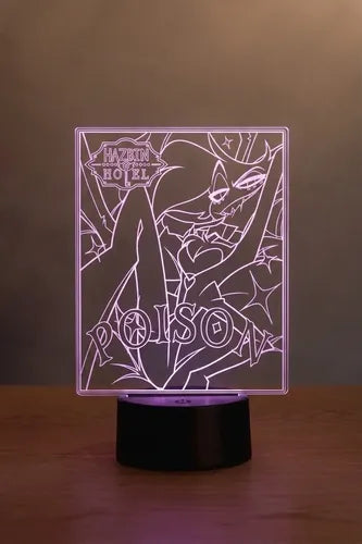 Hazbin Hotel Angel Poison Lámpara De Mesa Led Ilusión 3d Negro Transparente