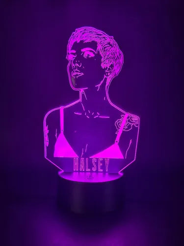 Halsey Lámpara Led Ilusión 3d Fanart Cantante Negro