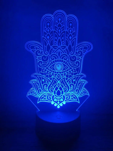 Lampara Led 3d Mano De Fatima Hamsa Luz Decoración