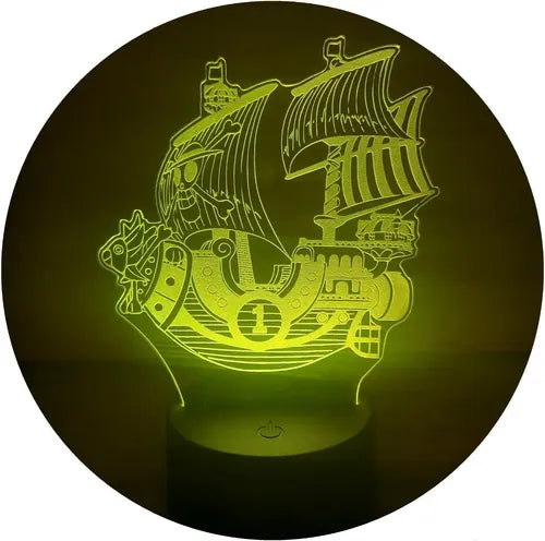 Thousand Sunny One Piece Lampara Led Ilusion 3d Decoración Base Negra