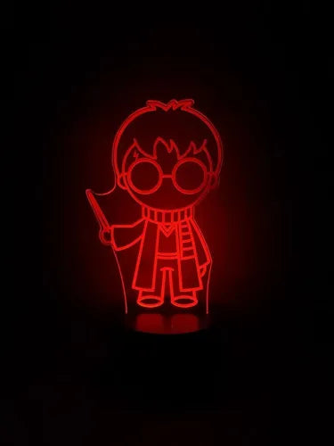 Harry Potter Chibi Lampara Led Ilusion 3d Gryffindor Varita Negro